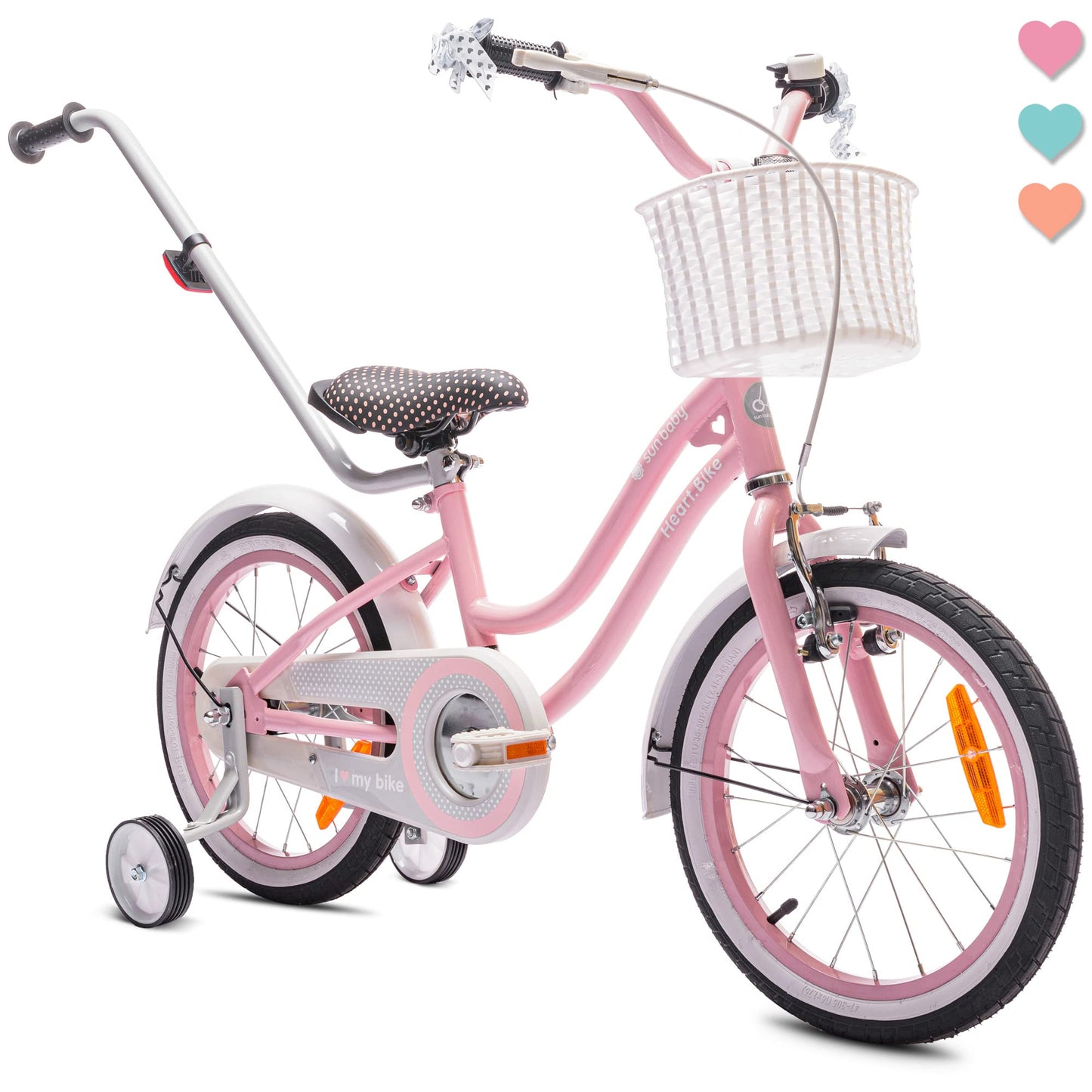 sun baby Mädchenfahrrad 12, 14 und 16 Zoll Radgröße Heart Bike zur Auswahl, mit Abnehmbarer Schubstange, Kinderfahrrad für Mädchen von 2 bis 6 Jahre - Meloni2