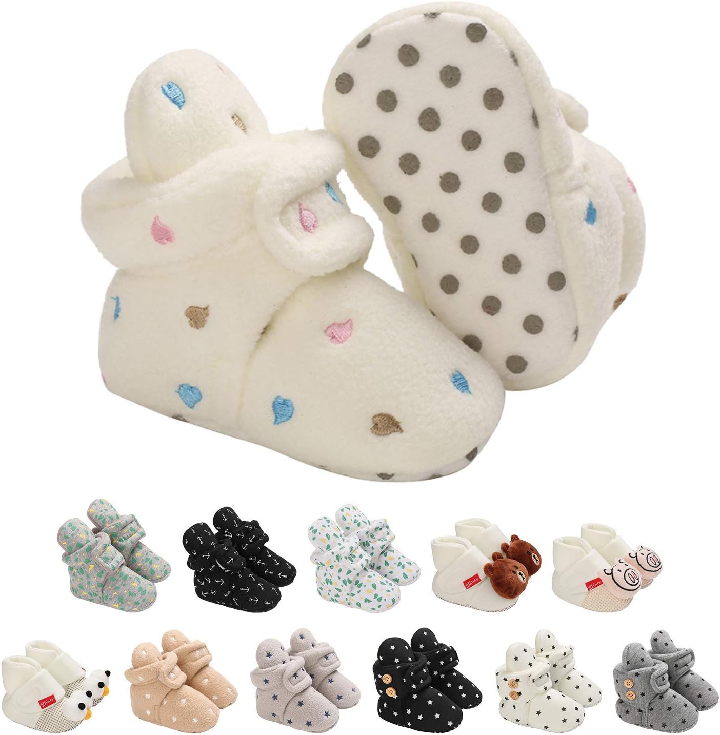 EDOTON Unisex-Baby Neugeborenes Fleece Booties, Baby Jungen Mädchen Weiche Sohlen Streifen Bootie Kleinkind Stiefel Niedlich Stiefel Socke Einstellbar