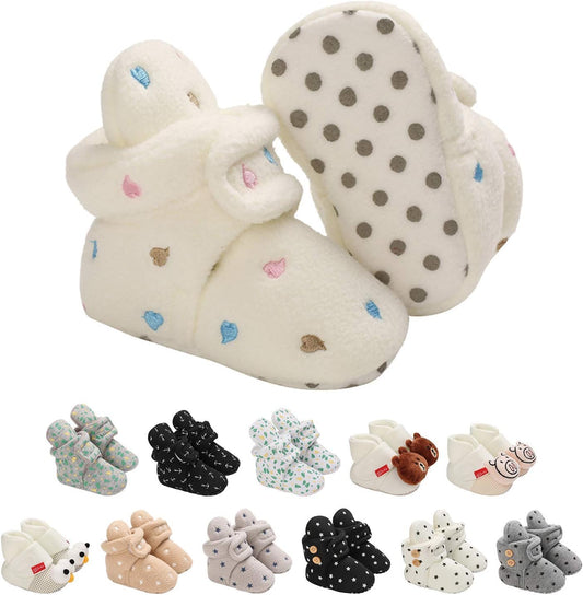 EDOTON Unisex-Baby Neugeborenes Fleece Booties, Baby Jungen Mädchen Weiche Sohlen Streifen Bootie Kleinkind Stiefel Niedlich Stiefel Socke Einstellbar