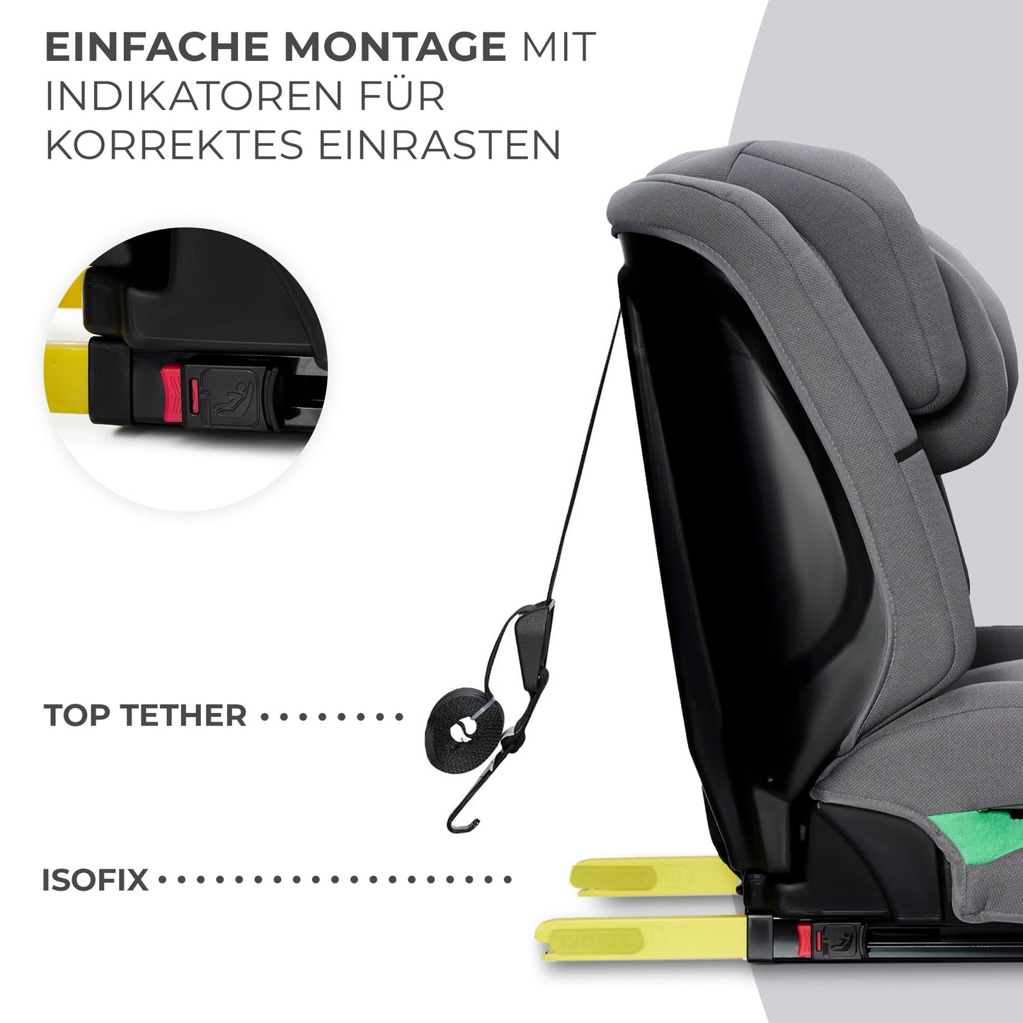 Kinderkraft SAFETY FIX 2 I-SIZE 76-150 cm Kindersitz 9-36 kg, Kinderautositze mit isofix, Einstellung der Kopfstütze, spezielle Sicherheitssysteme, 5 punkt gurte, Einsatz im set, Schwarz