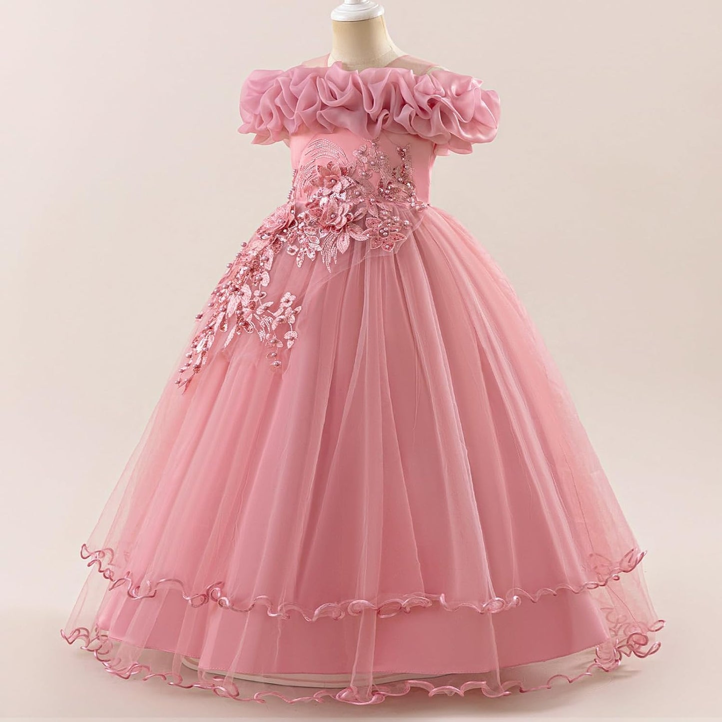 Kinder Mädchen Blumenmädchen Kleider Bestickt Hochzeit Brautjungfer Kleider Trägerlose Prinzessin Kleider Klavier Kostüme