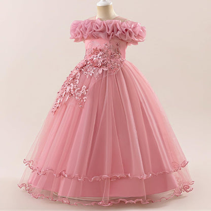 Kinder Mädchen Blumenmädchen Kleider Bestickt Hochzeit Brautjungfer Kleider Trägerlose Prinzessin Kleider Klavier Kostüme