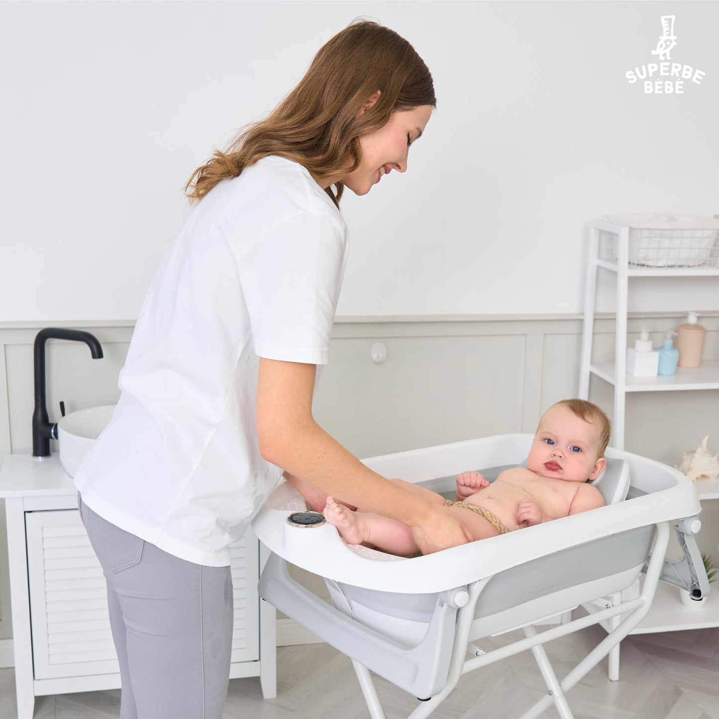 Faltbar Baby Badewanne Mit Rutschfestem Badekissen - Babywanne XXL Mit Baby Badewannensitz & Badethermometer - Von Der Geburt Bis 3 Jahre - Baby Bathtub - Geburtsgeschenke Für Mädchen & Jungen