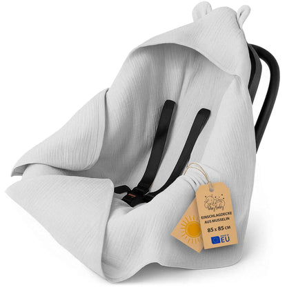 Musselin Einschlagdecke Babyschale Baby Decke 85x85 cm - Atmungsaktive Blanket für Kinderwagen und Autositz für Neugeborenen und Kleinkinder Oeko-Tex