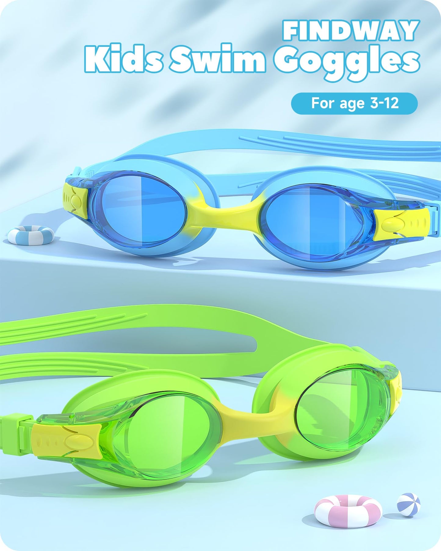 Findway Schwimmbrille Kinder,Schwimmbrille für Kinder Jungen Mädchen Junior, UV-Schutz Anti Nebel Kinder Schwimmbrille für Alter 3-12 Jahre