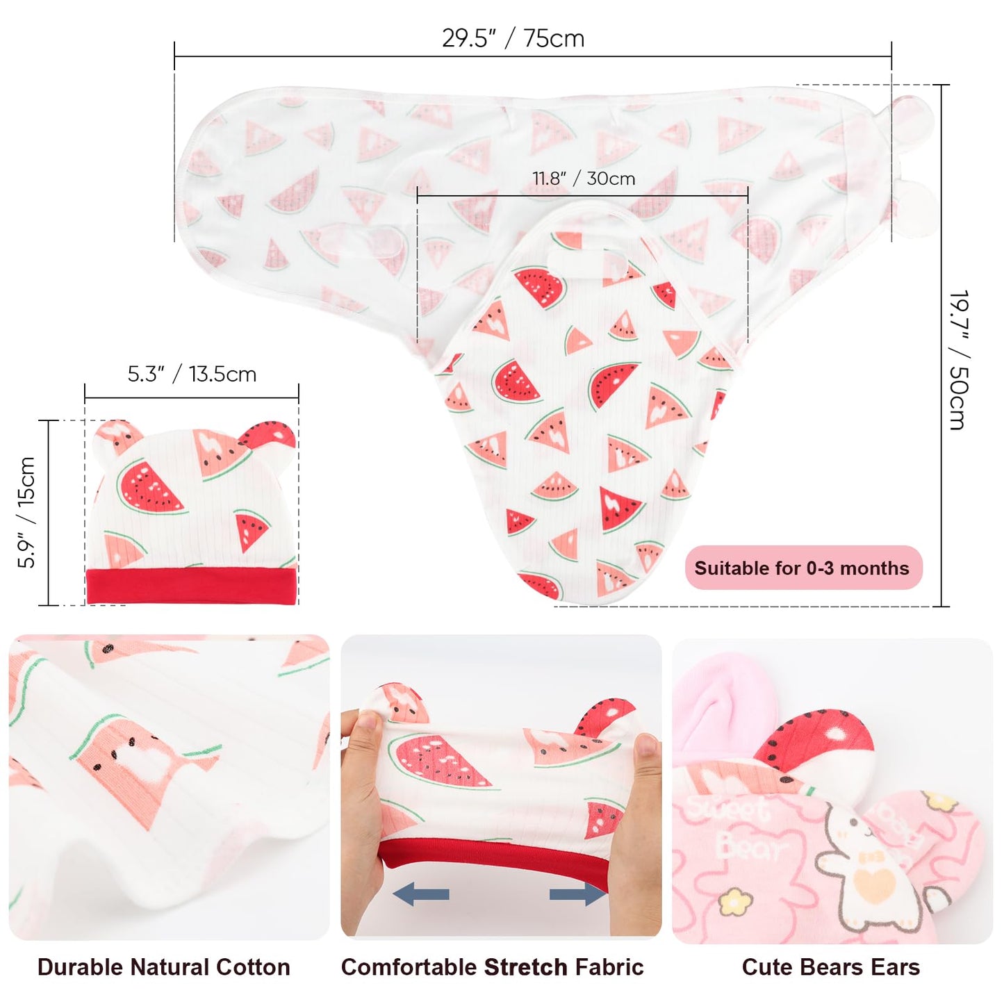 Neugeborene Swaddle Decke Hut Set Baby Gedruckt Swaddles Säugling Einstellbar Schlafsack für 0-3 Monate Mädchen Jungen