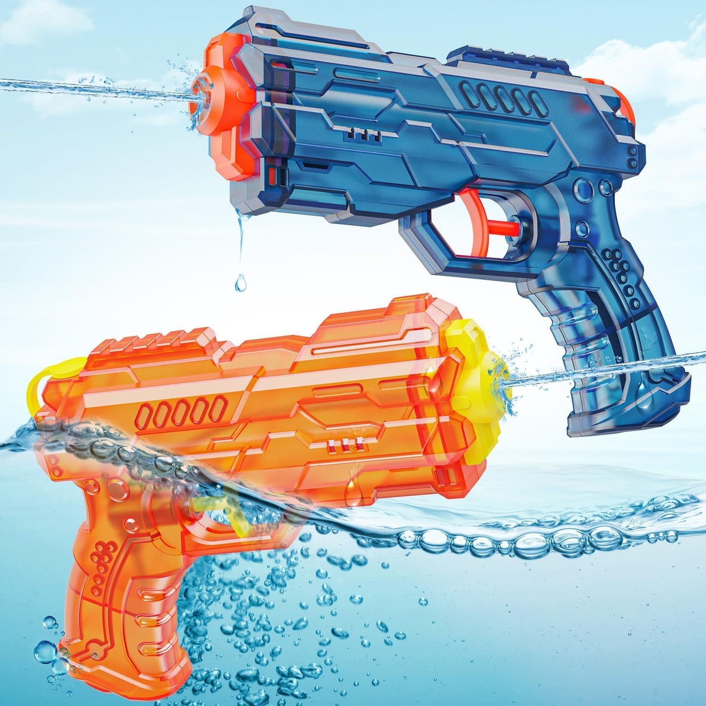 Wasserpistolen 2er-Set Wasserspritzpistole, Spritzpistole, Wasserpistole für Kinder, große Reichweite, Wasserpistole für Kinder, Erwachsene, Sommer, Außenpool und Strandspielzeug (Blau + Orange)