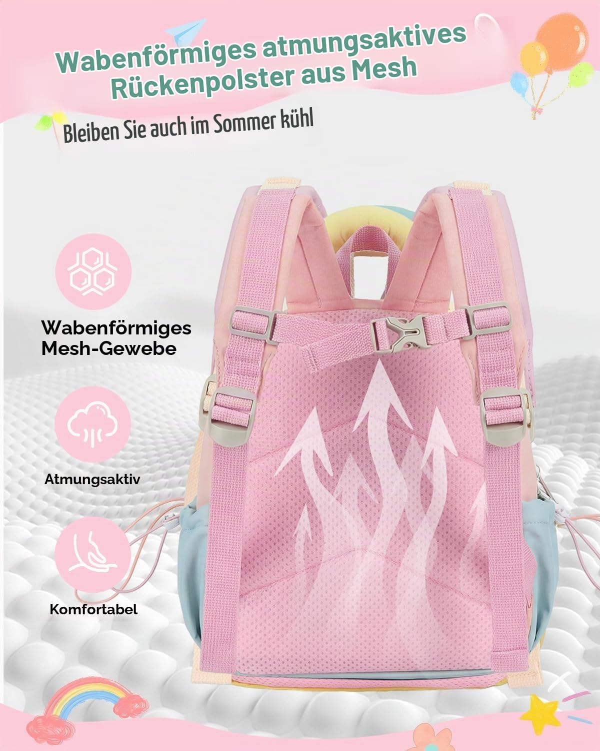 PROTAURI Kindergartenrucksack Mädchen 2-5 Jahre 8L 3D Eis, Dunkelrosa | mit Brustgurt wasserabweisend leicht atmungsaktiv ergonomisch Macaron-Farben