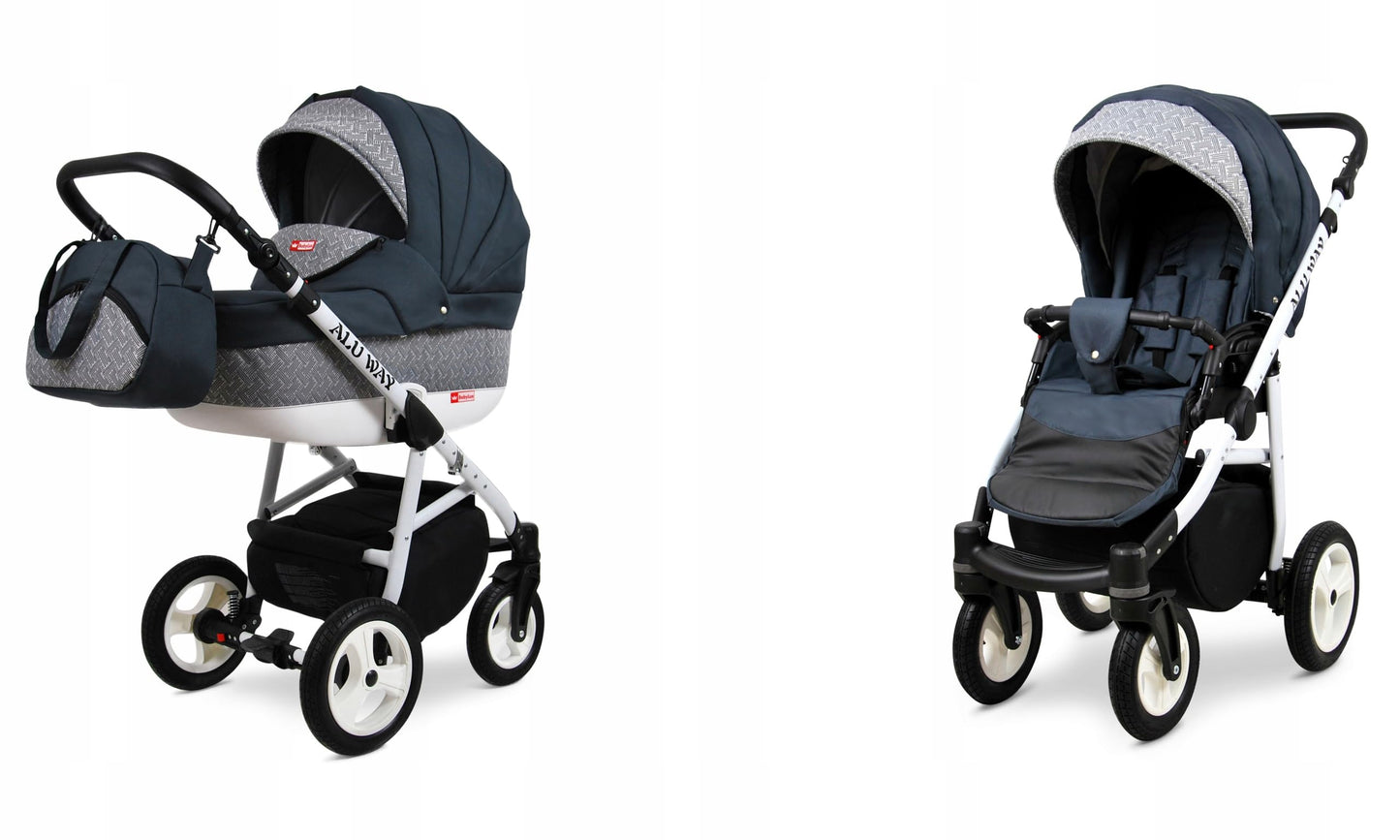 BabyLux® Kinderwagen Set 4 in 1 - Alu Way - incl. Babywanne, Buggy Sportsitz, Auto-Babyschale, ISOFIX-Basisstation - Autositz - Kinderwagenset - Kombikinderwagen mit Wickeltasche usw.