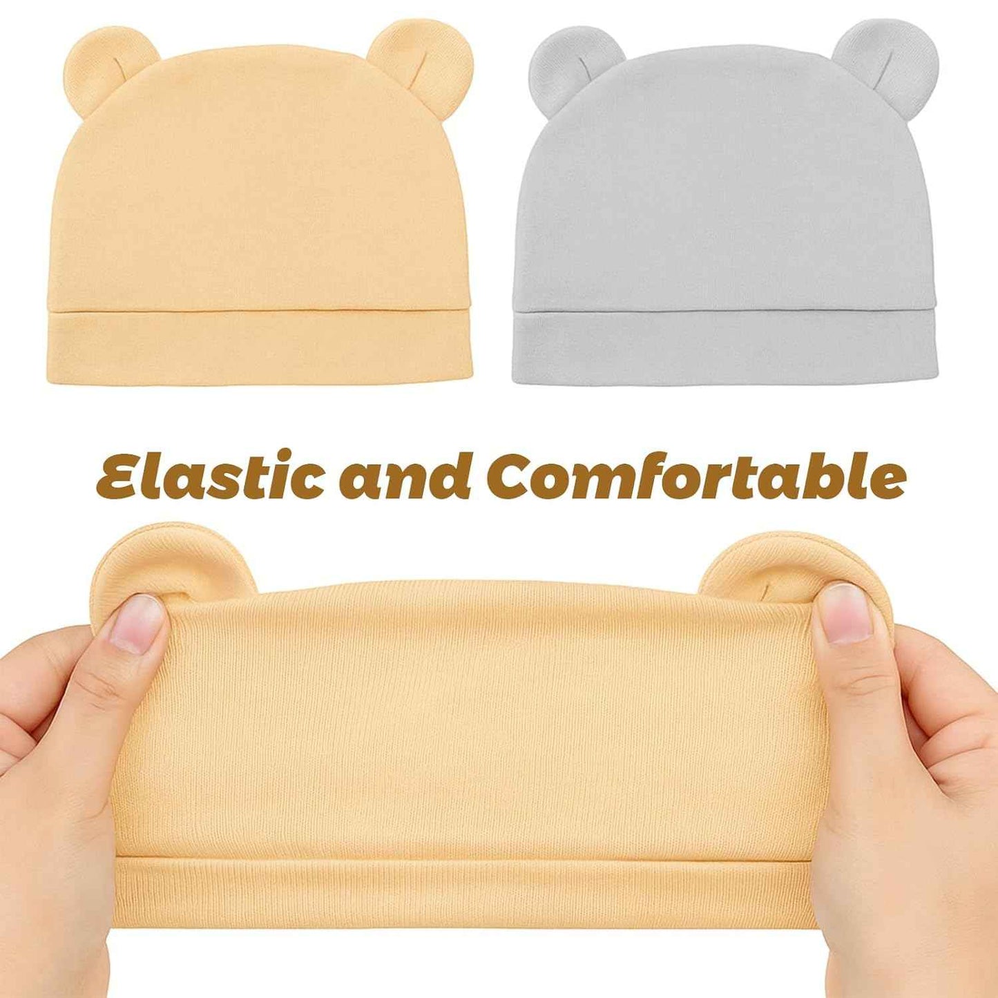 2 Sets Newborn Baby Hat and Gloves Set Beanie Clothing Unisex Infant Hat Nursery Hat Baby Boys Girls 0-6 Months (Apricot, Grey)