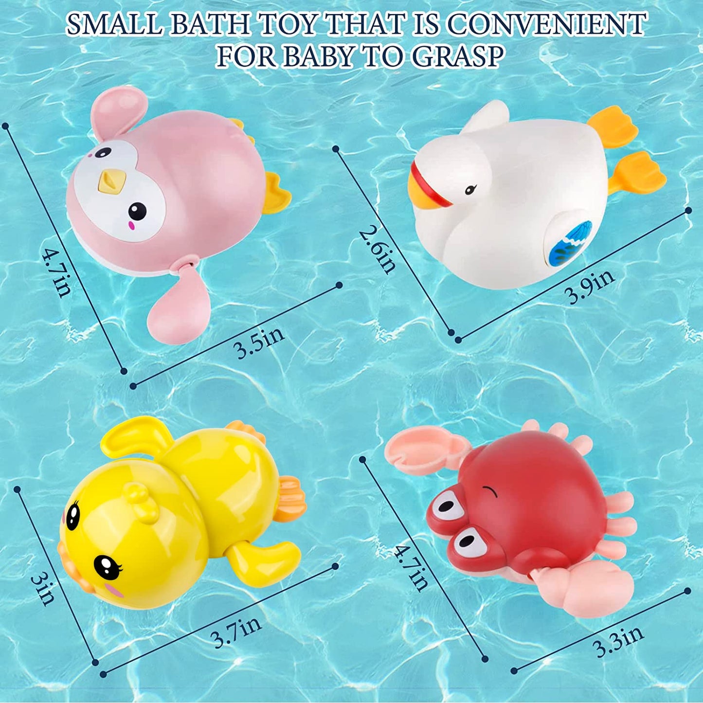 twoonto Baby Badespielzeug, Aufzieh-Badespielzeug 4 Stück für Kinder, Badewannen-Spielzeug, Bad-Schwimm-Spielzeug für Kleinkinder Jungen Mädchen 0 1 2 3 4 Jahre alt