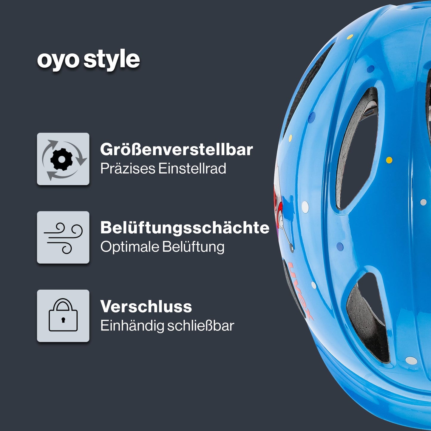 uvex oyo style - lightweight bicycle helmet for children - individual size adjustment - expandable with LED light 