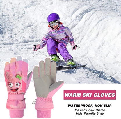 FAYHIJUN Children's Winter Snow Gloves Ski Gloves for 1-13 Years Girls Boys PU Palm Waterproof Windproof Warm Fleece Winter Gloves Cycling Gloves