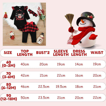 Asmea Baby Christmas Outfit Girls My First Christmas Outfit Newborn Christmas Clothing Christmas Baby Outfit Newborn Set Christmas Clothes Baby Romper + Trousers + Headband 0-18 Months