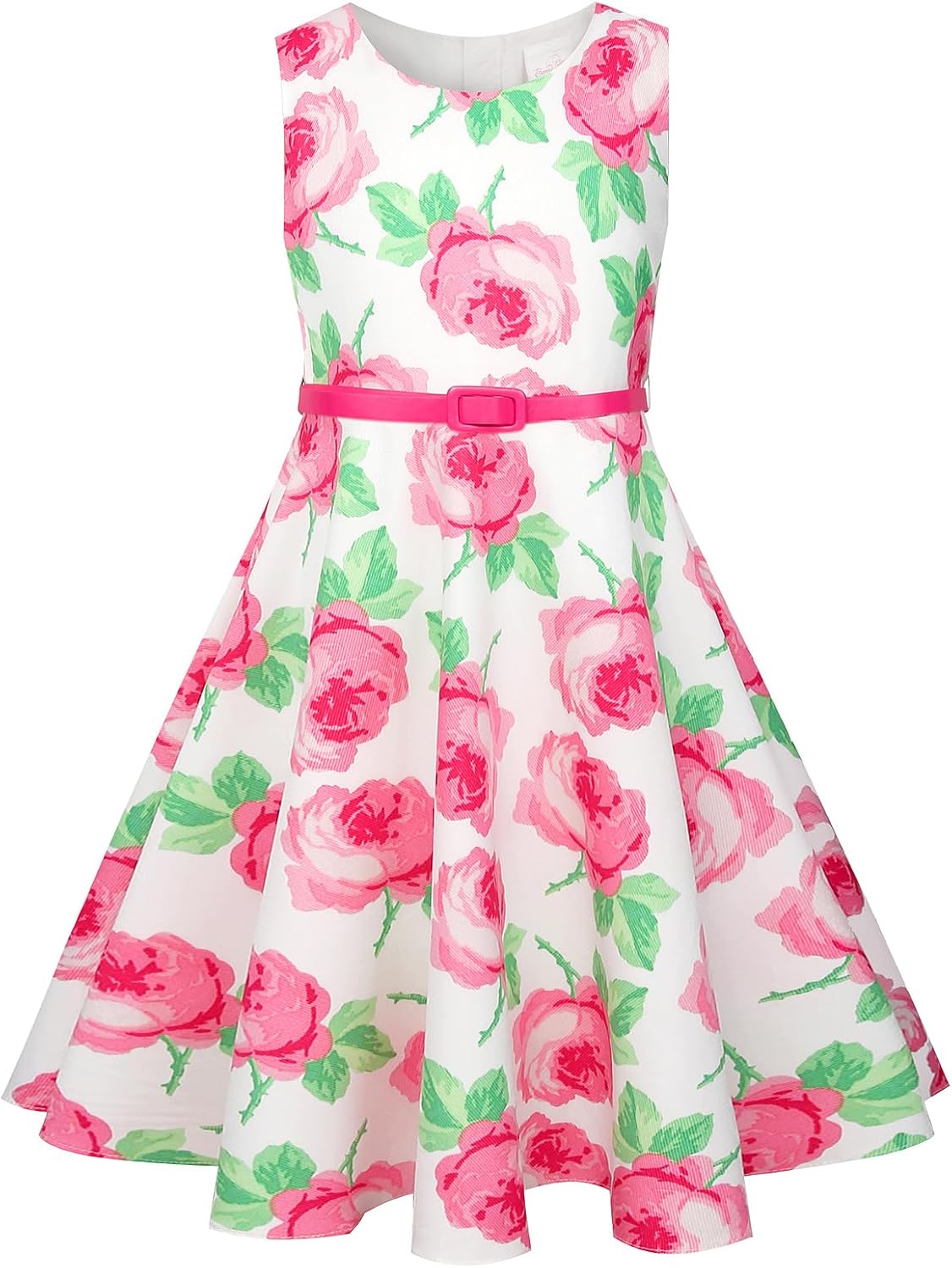BONNY BILLY Mädchen Kleider Vintage Blumen Festlich Hochzeit Elegant Kinder Kleid mit Gürtel