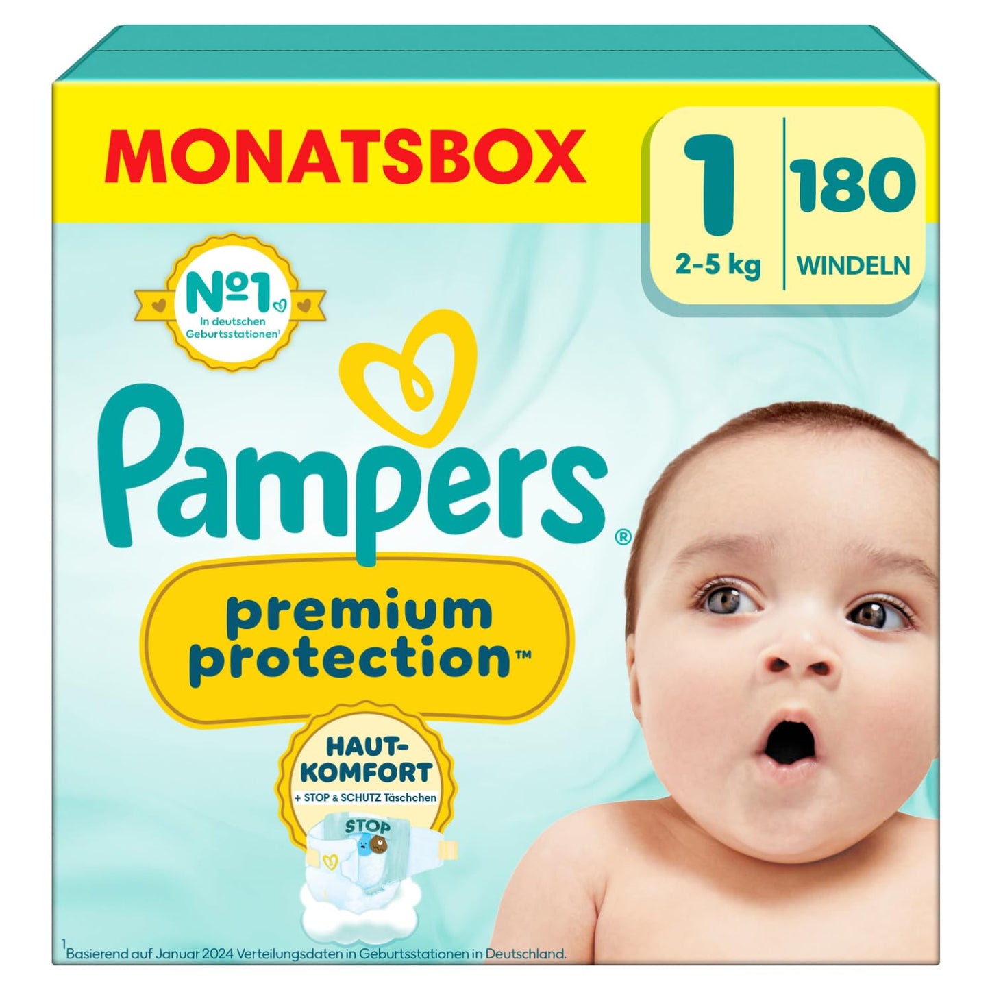 Pampers Premium Protection Größe 6, 144 Windeln, 13kg-18kg, Doppelter Schutz für die Haut und vor Auslaufen