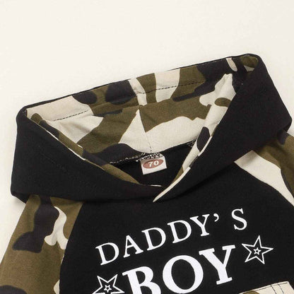 Juflam Baby Boy Camouflage Outfits Set Langarm Daddy's Boy Camo Hoodie Top mit Tasche + Hose