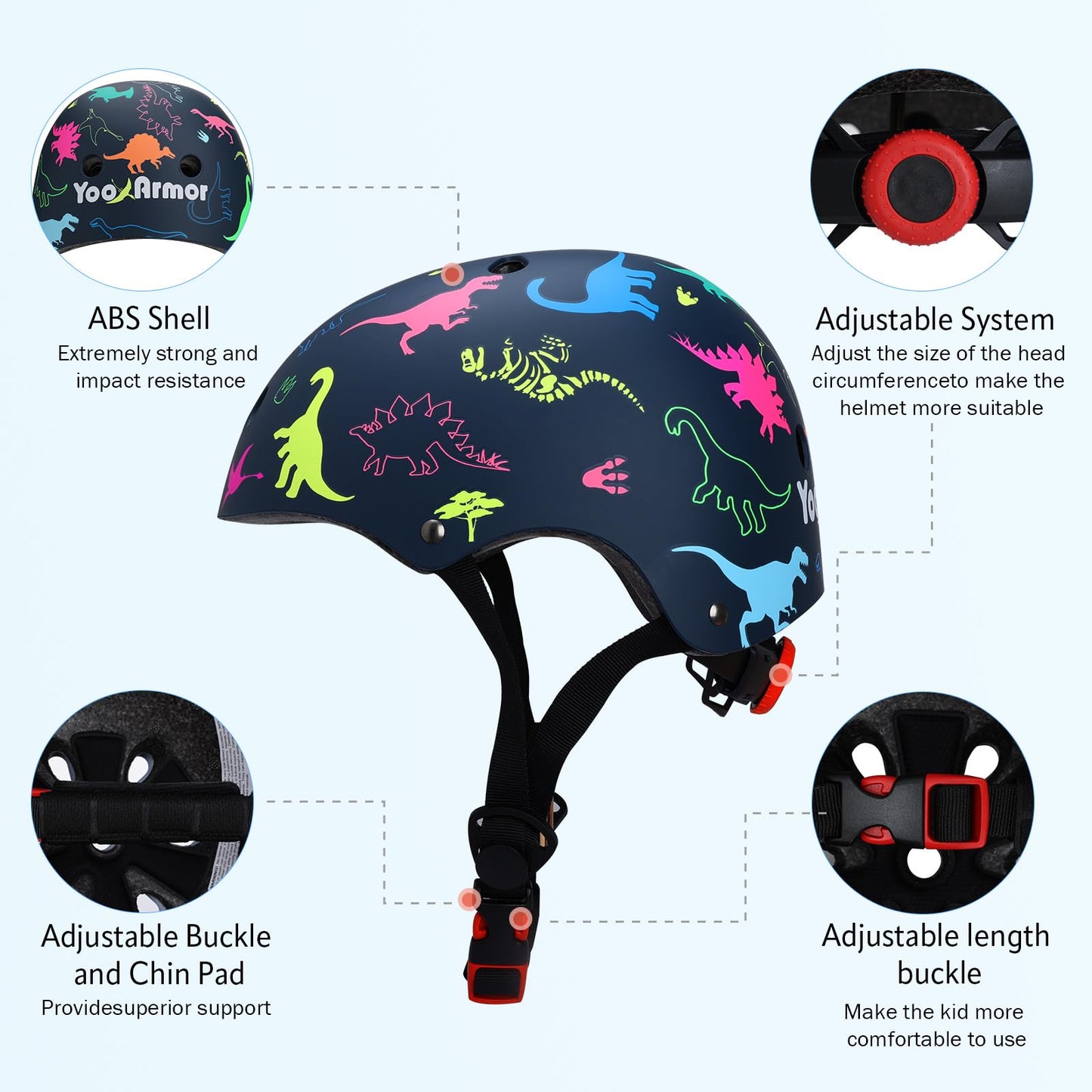 YOOXARMOR Fahrradhelm Kinder, Verstellbar Skaterhelm Reithelm für 3-5-8 Jungen und Mädchen Kinderfahrradhelm Leicht Einstellbar 50-54CM für Fahrrad Roller Skateboard Scooter