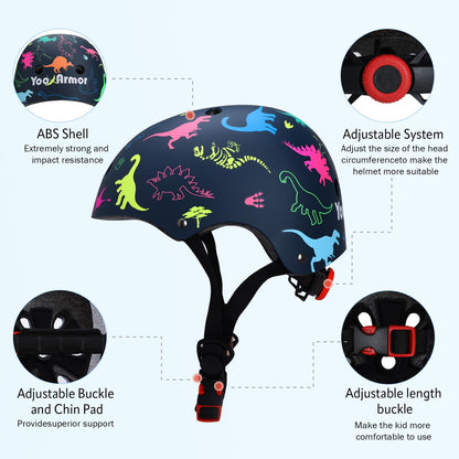 YOOXARMOR Fahrradhelm Kinder, Verstellbar Skaterhelm Reithelm für 3-5-8 Jungen und Mädchen Kinderfahrradhelm Leicht Einstellbar 50-54CM für Fahrrad Roller Skateboard Scooter