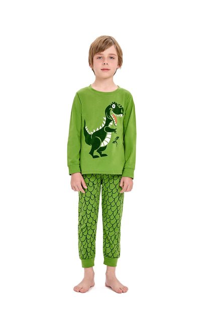 Dinosaurier-Pyjamas für Jungen, lange Nachtwäsche aus Baumwolle, Pyjamas für Kinder