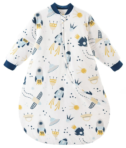 Chilsuessy Baby Sleeping Bag Winter with Removable Long Sleeve Organic Cotton Baby Sleeping Bag Small Children All-Year Sleeping Bag Pyjamas for Boys and Girls, Crown/2.5 Tog, 75-90 cm