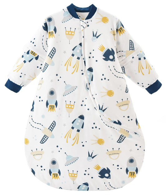 Chilsuessy Baby Sleeping Bag Winter with Removable Long Sleeve Organic Cotton Baby Sleeping Bag Small Children All-Year Sleeping Bag Pyjamas for Boys and Girls, Crown/2.5 Tog, 75-90 cm