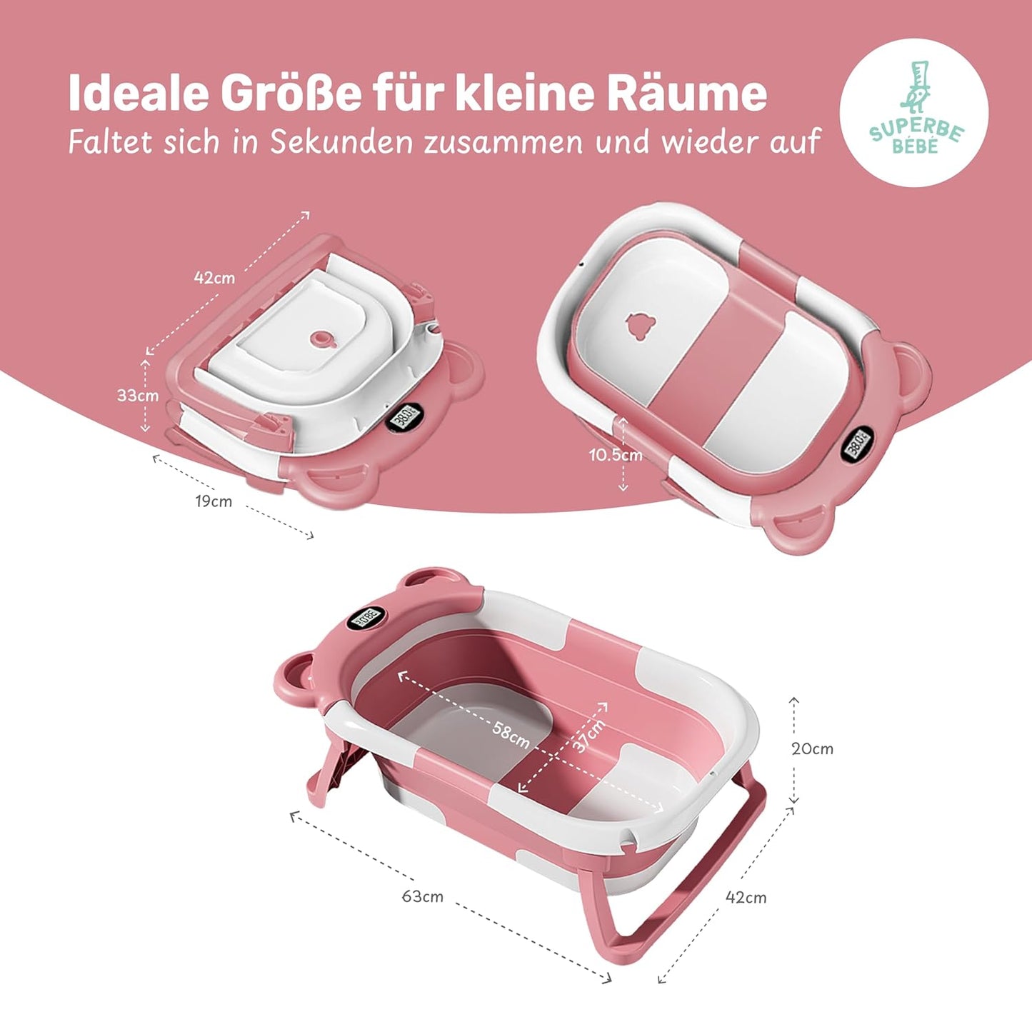 Faltbar Baby Badewanne Mit Rutschfestem Badewannensitz - Babywanne Xxl Mit Badethermometer - Von Der Geburt Bis 3 Jahre - Baby Bathtub - Babygeschenk - Geburtsgeschenke Für Mädchen & Jungen