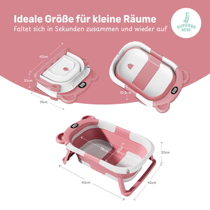 Faltbar Baby Badewanne Mit Rutschfestem Badekissen - Babywanne XXL Mit Baby Badewannensitz & Badethermometer - Von Der Geburt Bis 3 Jahre - Baby Bathtub - Geburtsgeschenke Für Mädchen & Jungen