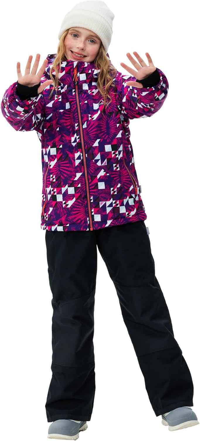 Children's Ski Suit Girls Waterproof Windproof and Warm 2-Piece with Hood 6-16 Years Outdoor Sports, Mountaineering, Skiing