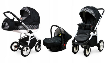 BabyLux® Kinderwagen Set 4 in 1 - Alu Way - incl. Babywanne, Buggy Sportsitz, Auto-Babyschale, ISOFIX-Basisstation - Autositz - Kinderwagenset - Kombikinderwagen mit Wickeltasche usw.