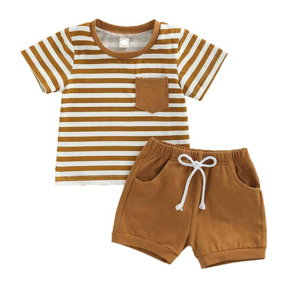 Baby Sommerkleidung Jungen Neugeborene Set Kurzarm Streifen T-Shirt und Casual Hose mit Taschen Sommer 2Pcs Outfits Kleinkind Bekleidungsset