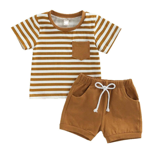 Baby Sommerkleidung Jungen Neugeborene Set Kurzarm Streifen T-Shirt und Casual Hose mit Taschen Sommer 2Pcs Outfits Kleinkind Bekleidungsset