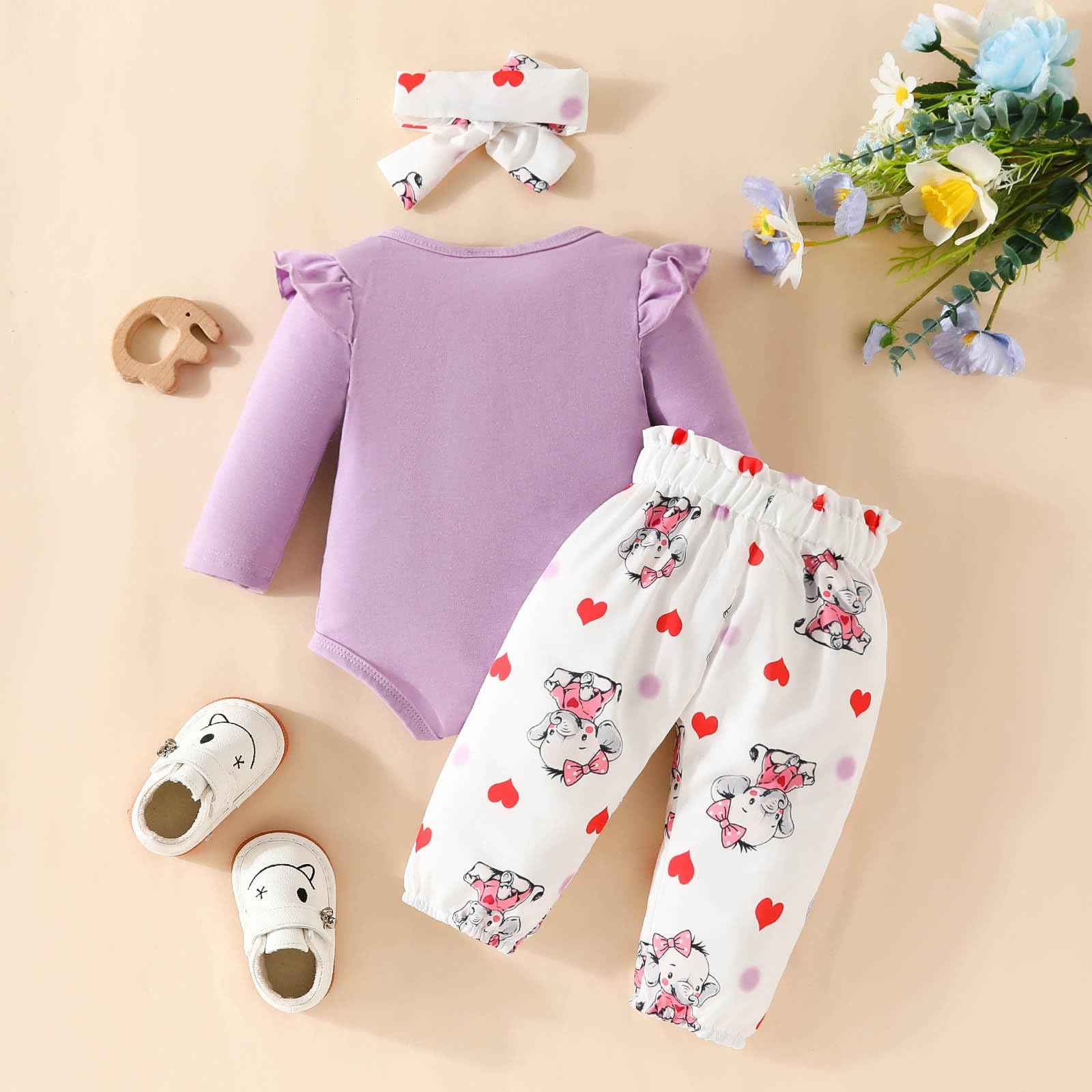Toddler Girls Long Sleeve Cartoon Prints Romper Body Trousers Headbands Outfits Baby Clothing 6 Months Boy Baby Things For Girls