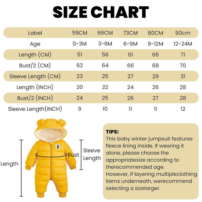 Minizone Baby Winter Jumpsuit with Hood, Romper Snowsuit Boys and Girls, Long-Sleeve Jumpsuit, Warm Outfits, Gift, 6-9 Months, 80 cm, Black