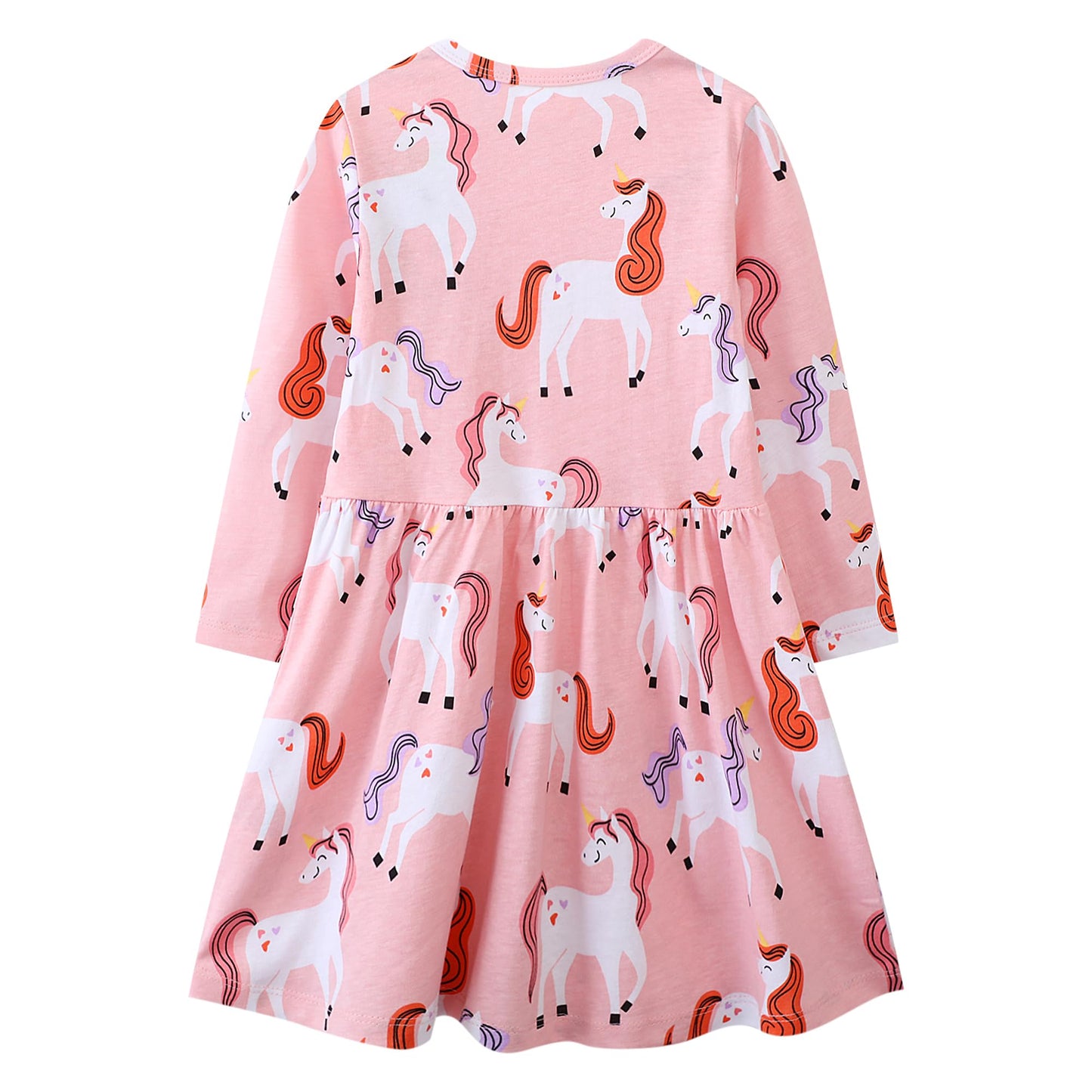 FILOWA Kleider für Mädchen Kinder Einhorn Blumen Stickerei Herz Druck Tier Sommerkleid Cartoon Kinderkleider Embroider Baumwolle Mädchenkleid Lange/Ärmellos Lässige Geburtstag Kinderkleidung,Gr.92-128