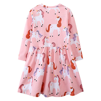 FILOWA Kleider für Mädchen Kinder Einhorn Blumen Stickerei Herz Druck Tier Sommerkleid Cartoon Kinderkleider Embroider Baumwolle Mädchenkleid Lange/Ärmellos Lässige Geburtstag Kinderkleidung,Gr.92-128