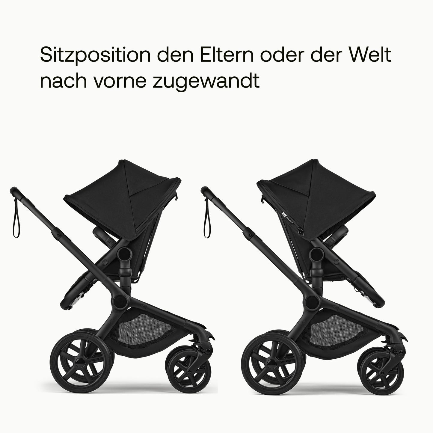 Bugaboo Fox 5, 2-in-1 Kinderwagen für jedes Gelände, mit Liegewanne und ausziehbarem Kleinkindsitz, einfach zu manövrieren und Ein-Hand Faltung, Fahrgestell in Schwarz und Sonnendach in Forest Green