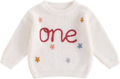L&ieserram Baby Mädchen Jungen 1. Geburtstag Gestrickt Pullover Jumper Langarm Strickpullover Pulli Kleinkinder Kleidung Outfit Knitted Sweater 1 Jahr