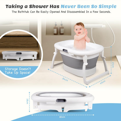 Schwänlein® Faltbare Baby Badewanne,81 * 48 * 24cm Baby Bathtub Babywanne Wanne Faltbar mit Badewannen Stützkissen Sitzmatte, Badebecken Duschwanne für Neugeborene Kleinkinder (grau)