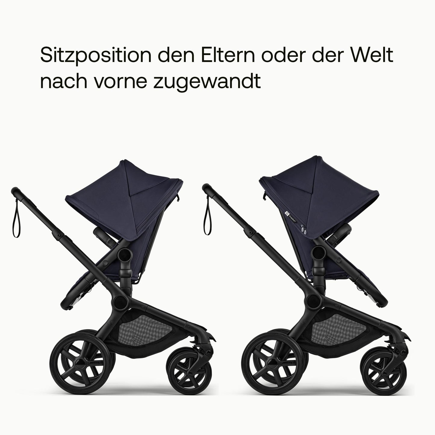 Bugaboo Fox 5, 2-in-1 Kinderwagen für jedes Gelände, mit Liegewanne und ausziehbarem Kleinkindsitz, einfach zu manövrieren und Ein-Hand Faltung, Fahrgestell in Schwarz und Sonnendach in Forest Green