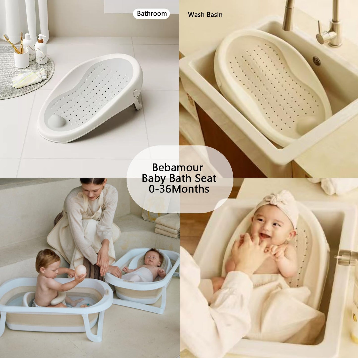 Bebamour Baby Bath Seat 6 Months + Child Bathtub Non-Slip Bath Chair, Water Jug