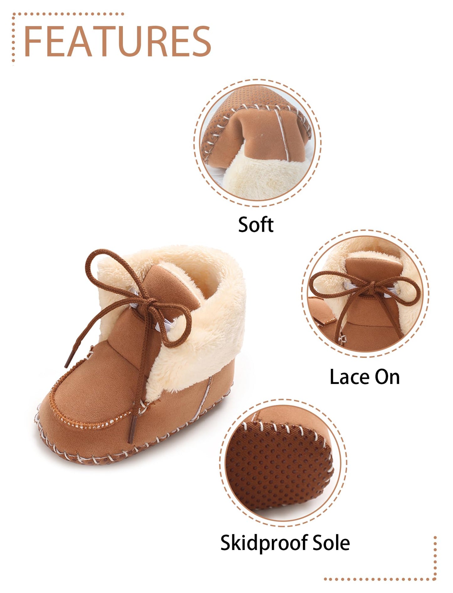 Adigau Baby Boys Girls Winter Boots Soft Sole Warm Boots Lace Flat Prewalker Snow Boots 0-18 Months