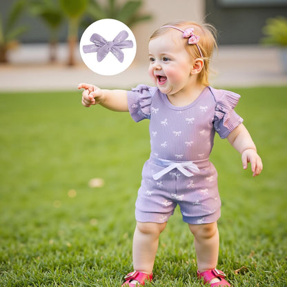 3-teiliges Baby-Mädchen-Sommer-Kleidungsset Rüschen-Kurzarm-Strampler + Rüschen-Shorts + Stirnband Baby-Set Weiches Neugeborenes Ausgehen Outfit