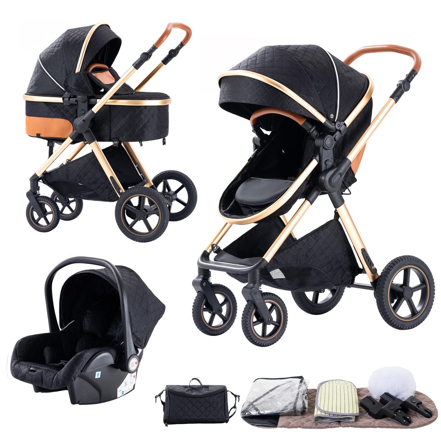 BEBBY 3-in-1 Kinderwagen KombiKinderwagen-Set 2-in-1 Buggy faltbar Luxus Hochlandschaft Neugeborenes Tragbarer Kinderwagen Zusammenklappbarer Kinderwagen Kinderwagen Travel System (D2-DEEPGREY)