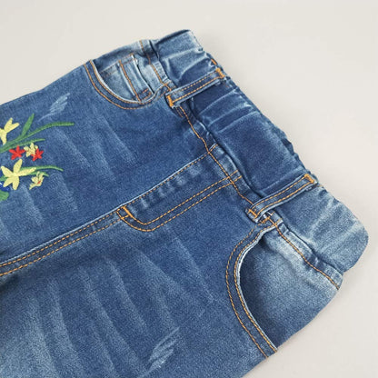 KIDSCOOL SPACE Girls Jeans Split Hem with RAL Edges Elastic Waist in High Elastic Wide Leg Denim Pants
