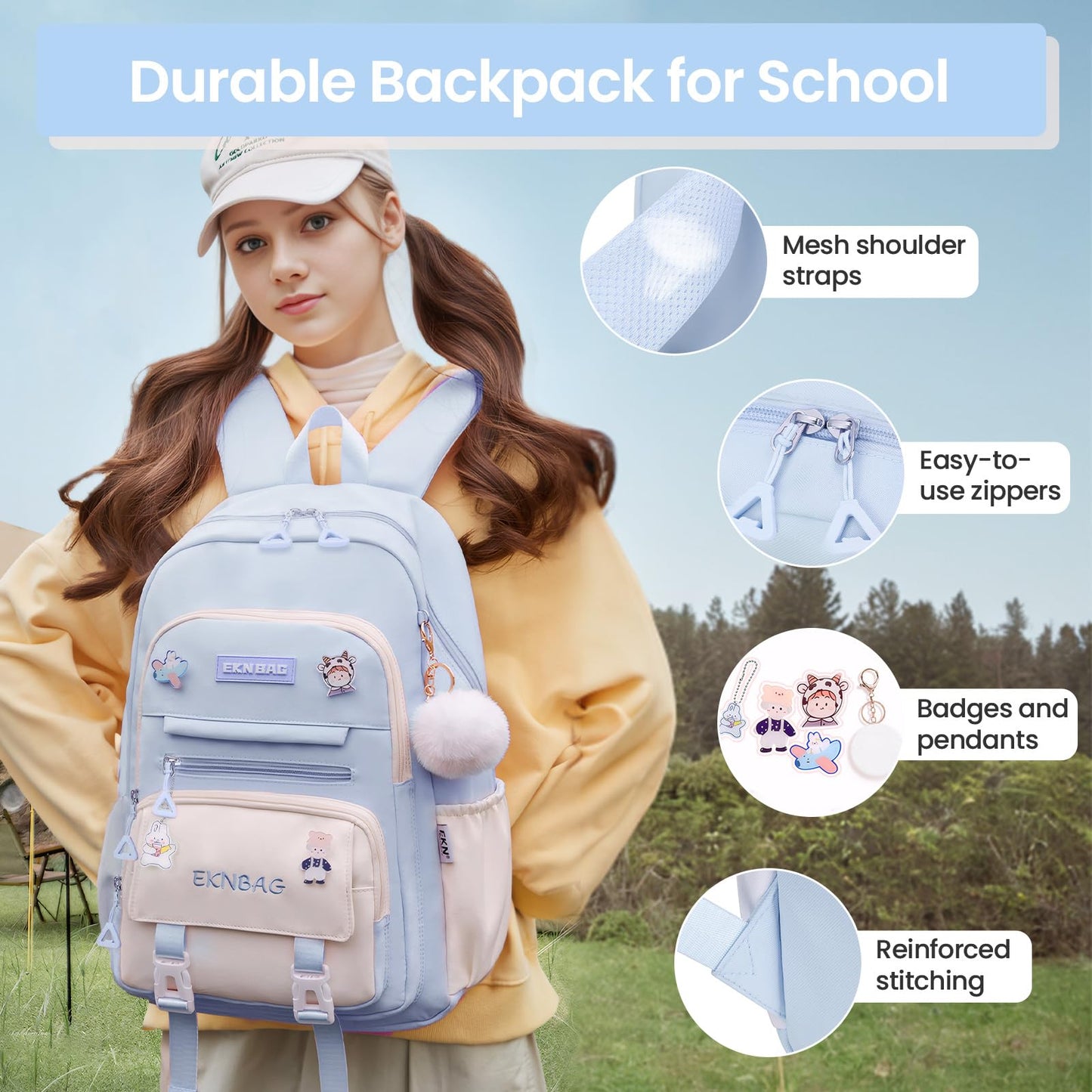 Tanou Schulrucksack Mädchen Schulranzen Kinder der 3.-7. Klasse, Rosa | Große Kapazität Schulrucksack Teenager, Leichter Nylon Mädchen Schultasche für Schule Reisen