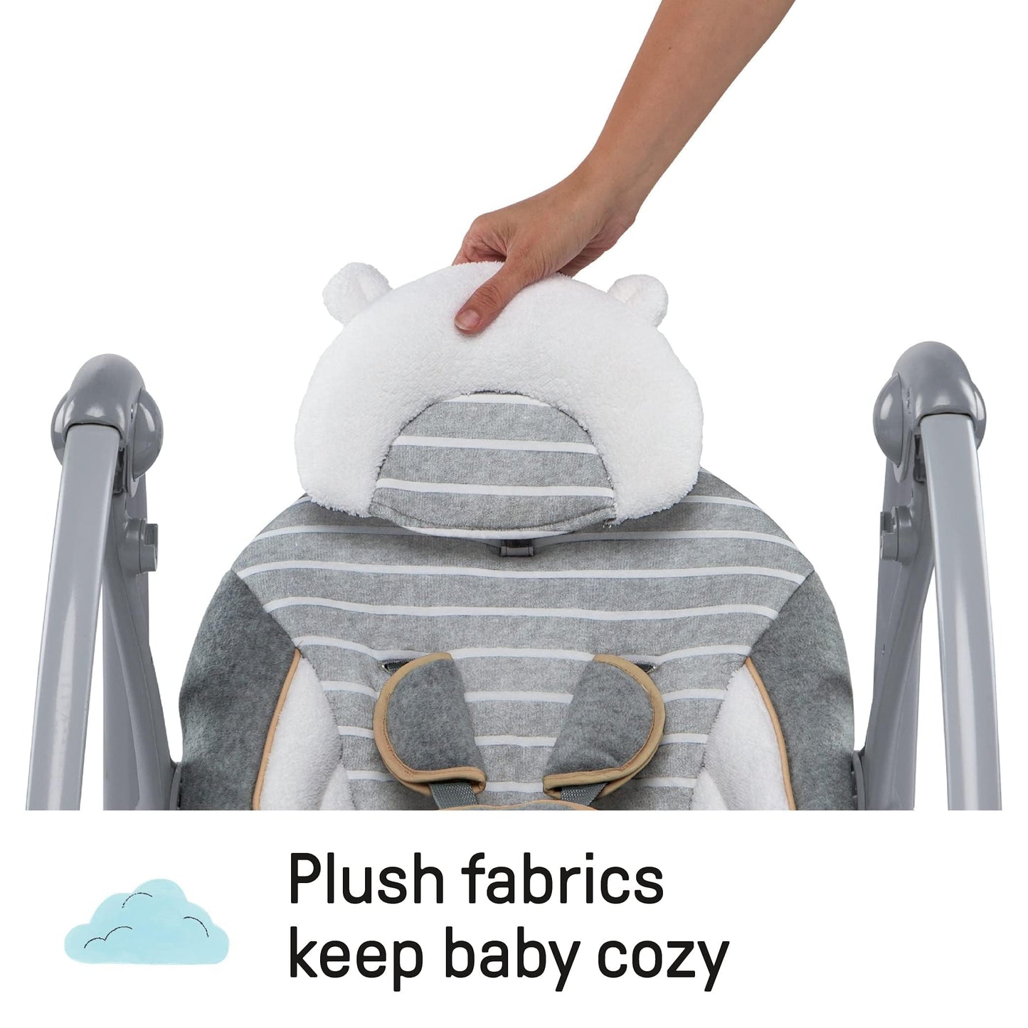 Ingenuity Hugs & Hoots zusammenklappbare & tragbare Babyschaukel, 5 Schaukelgeschwindigkeiten, 8 Melodien, 3 Naturgeräusche, Lautstärkeregulierung und Spielzeugbügel, ab der Geburt bis 9kg