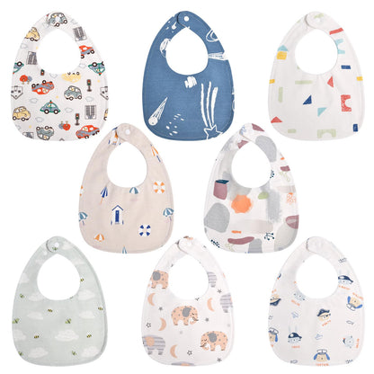 Vicloon Baby Bibs, 8 Pack Soft Absorbent and Waterproof Bibs Dribble Bibs Burp Cloths Baby with Snap Fastener for Baby Boys and Girls Toddlers 