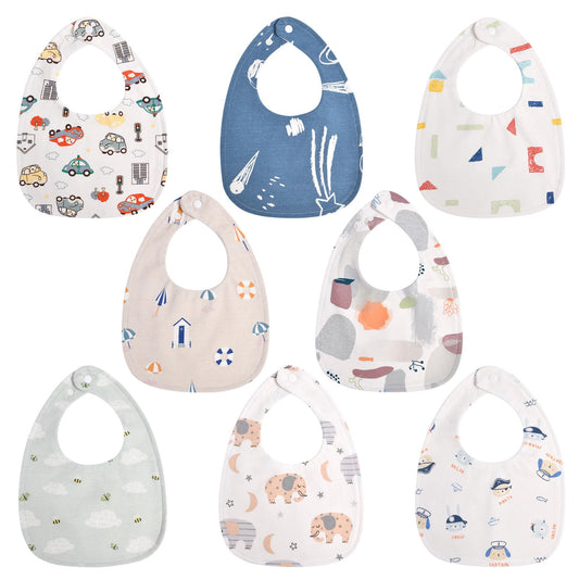 Vicloon Baby Bibs, 8 Pack Soft Absorbent and Waterproof Bibs Dribble Bibs Burp Cloths Baby with Snap Fastener for Baby Boys and Girls Toddlers 