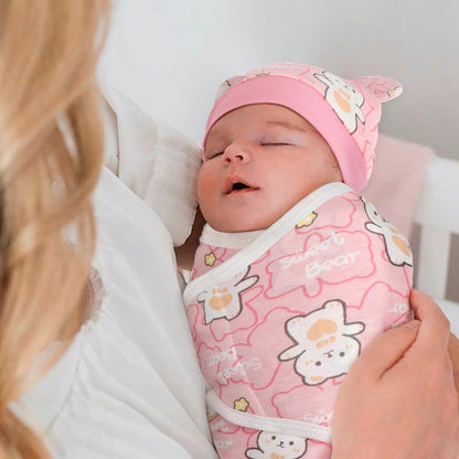Neugeborene Swaddle Decke Hut Set Baby Gedruckt Swaddles Säugling Einstellbar Schlafsack für 0-3 Monate Mädchen Jungen